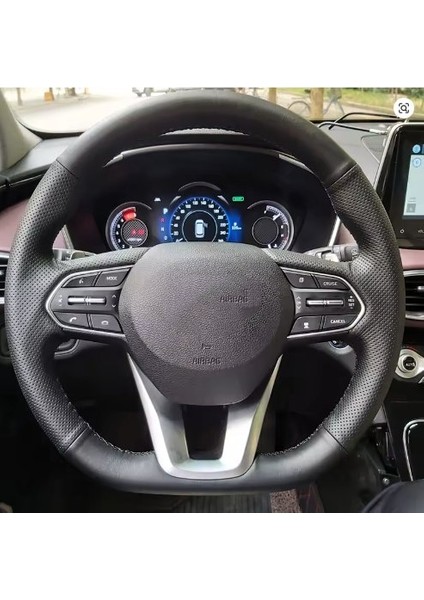 Hyundai Santa Fe 2019-2020 Araca Özgü Dikmeli Direksiyon Kılıfı Siyah