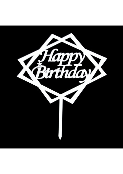 Happy Birthday Gümüş Pleksi Pasta Süsü