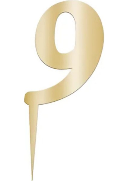 9 Rakam Altın Pleksi Pasta Süsü 7 cm