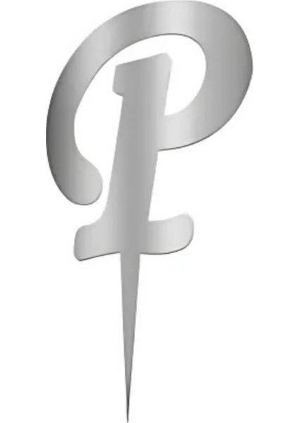 P Harfi Gümüş Pleksi Pasta Süsü 7 cm