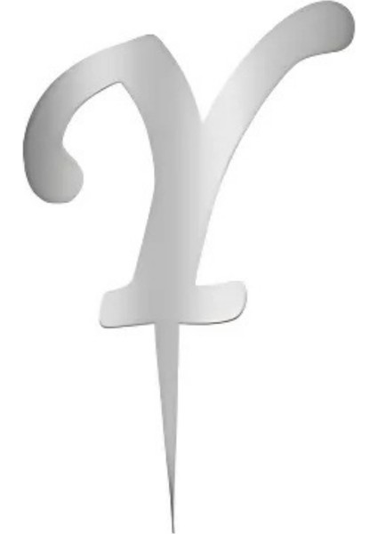 Y Harfi Gümüş Pleksi Pasta Süsü 7 cm