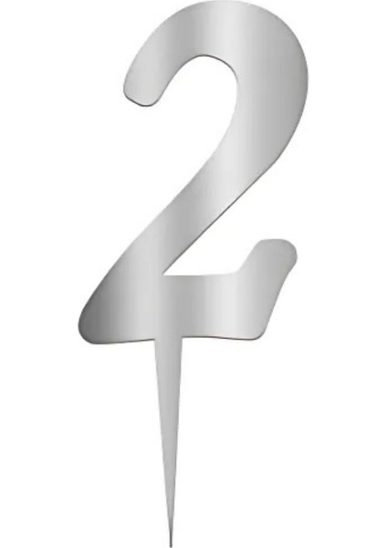 2 Rakam Gümüş Pleksi Pasta Süsü 7 cm