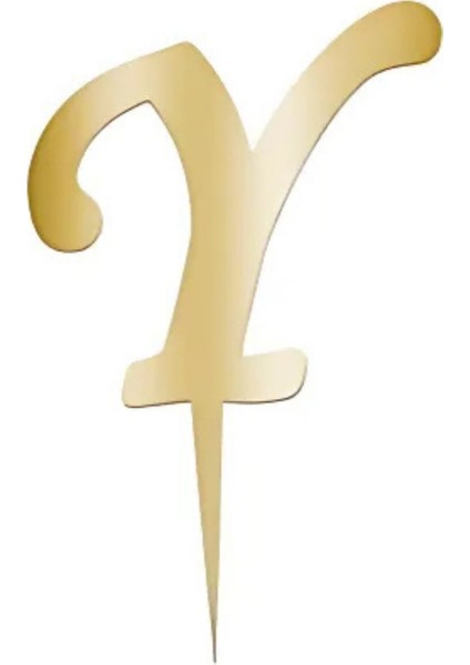 Y Harfi Altın Pleksi Pasta Süsü 7 cm