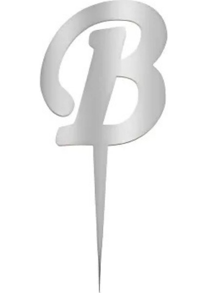 B Harfi Gümüş Pleksi Pasta Süsü 7 cm
