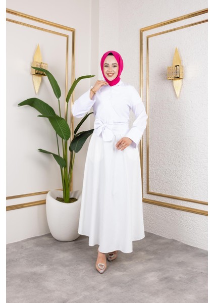 Kuşak Bağlamalı GÖMLEK-3040 Beyaz modelleri