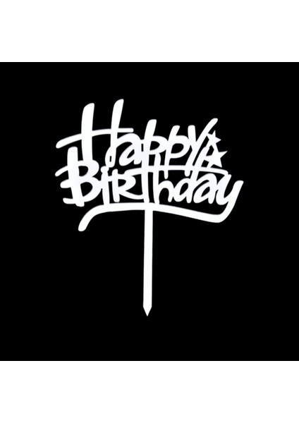 Happy Birthday Gümüş Pleksi Pasta Süsü