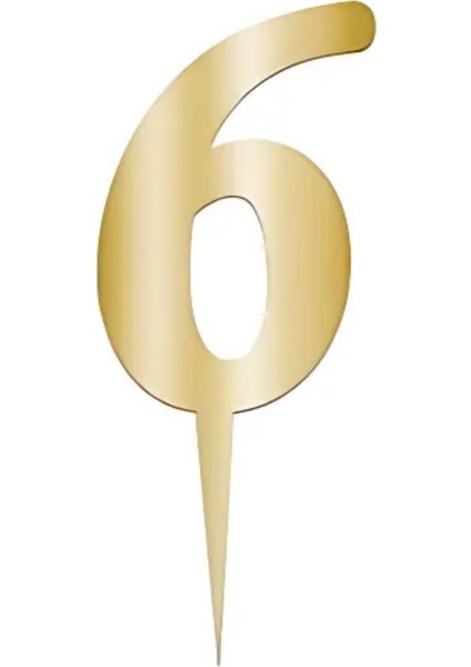 6 Rakam Altın Pleksi Pasta Süsü 7 cm