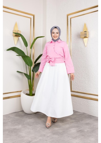 Kuşak Bağlamalı GÖMLEK-3040 Pembe modelleri