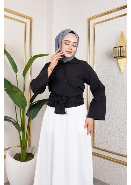 Kuşak Bağlamalı GÖMLEK-3040 Siyah