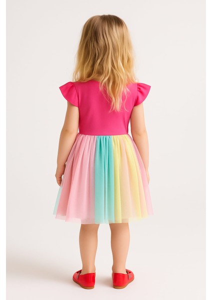 Kız Çocuk Unicorn Baskılı Tüllü Etekli Doğum Günü ve Özel Gün Elbisesi fiyatları