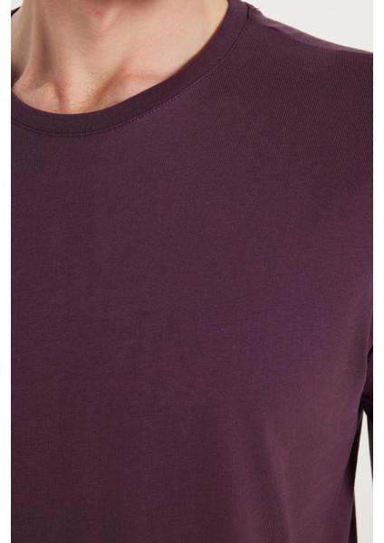 Unisex Slim Fit Dar Kesim %100 Pamuk Yumuşak Dokulu Mor Bisiklet Yaka Tişört modelleri