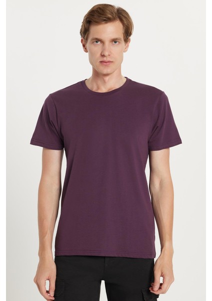 Unisex Slim Fit Dar Kesim %100 Pamuk Yumuşak Dokulu Mor Bisiklet Yaka Tişört fırsatları