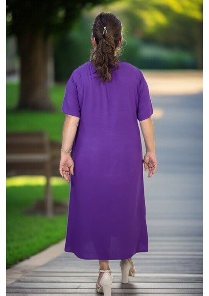 Yandan Cepli Kuşaklı Boydan Düğme Detaylı Kısa Kol Pamuklu Viskon Büyük Beden Elbise fırsatları