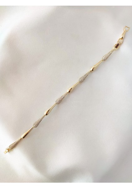 14 Ayar Altın Kaplama Zirkon Taşlı Sıralı Sarkıt Bileklik