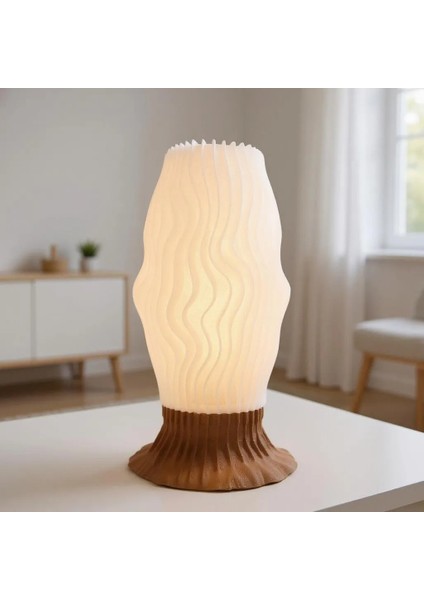 Nava El Yapımı Modern Masa Lambası, Reçine Gövde & Beyaz Dalga Formlu Şapka
