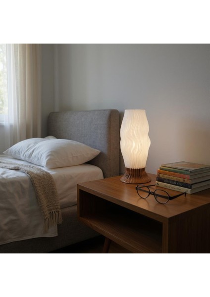 Nava El Yapımı Modern Masa Lambası, Reçine Gövde & Beyaz Dalga Formlu Şapka fırsatları