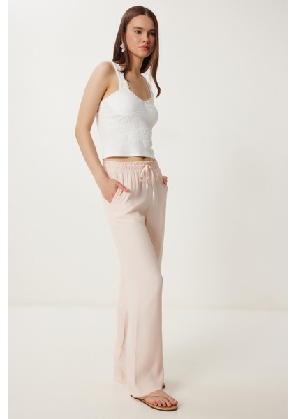 Desenli Yazlık Viskon Pantolon LWF0044 Pudra modelleri