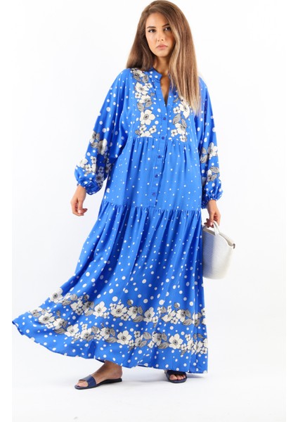 Kadın Prive Dreamy Viskon Mavi Maksi Uzun Yazlık Elbise fırsatları