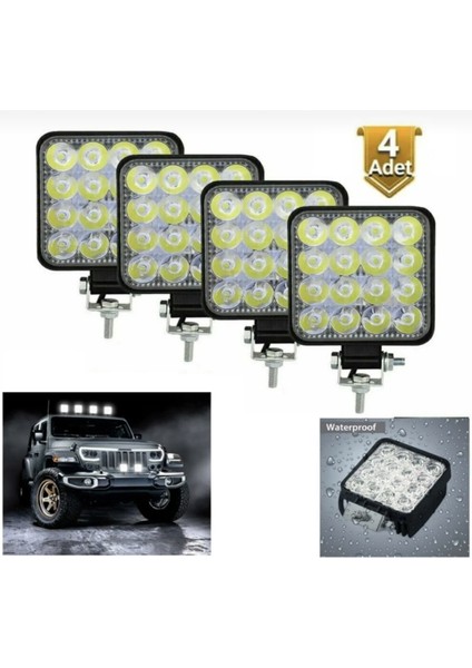 4 Adet 16 LED Off Road Iş Makinesi Kamyon Traktör Projektör Çalışma ve Sis Lambası 48 Watt 12V