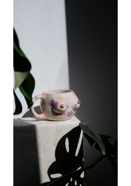 El Yapımı Özel Tasarım Seramik Pembe Lila Renkli Küçük Memeli Kupa Bardak fiyatları