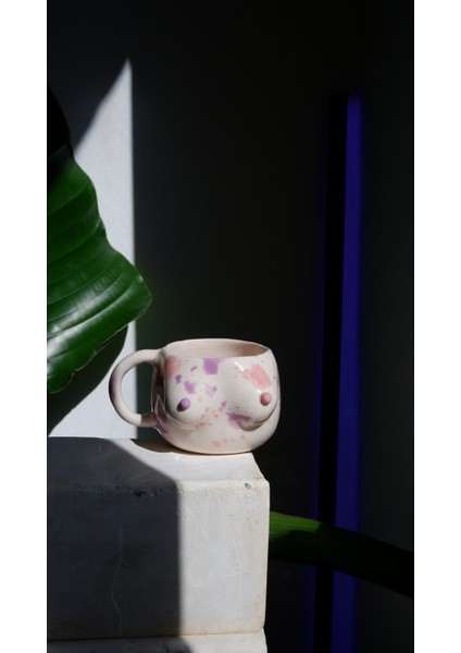 El Yapımı Özel Tasarım Seramik Pembe Lila Renkli Küçük Memeli Kupa Bardak modelleri