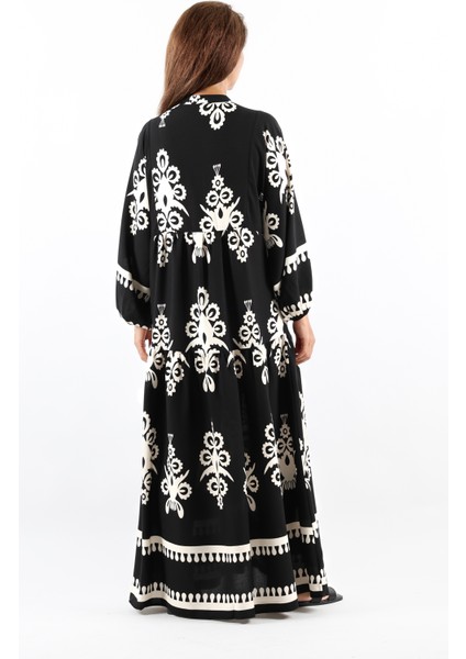 Prive Kadın Şal Desen Maksi Viskon Siyah Uzun Elbise fırsatları