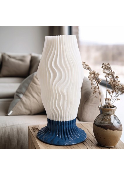Nava El Yapımı Modern Masa Lambası, Reçine Gövde & Beyaz Dalga Formlu Şapka