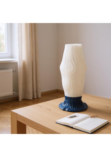 Nava El Yapımı Modern Masa Lambası, Reçine Gövde & Beyaz Dalga Formlu Şapka fırsatları