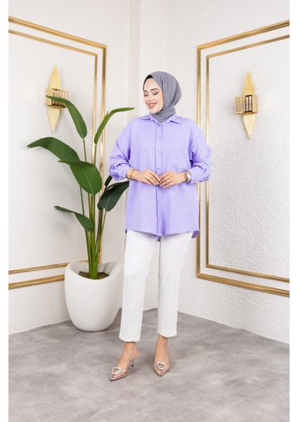 Cep Detaylı Tesettür GÖMLEK-3037 Lila