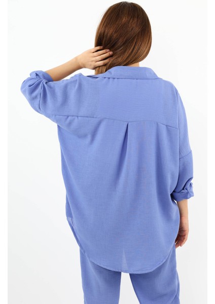 Kadın Keten Comfy Uzun Eflatun Gömlek modelleri