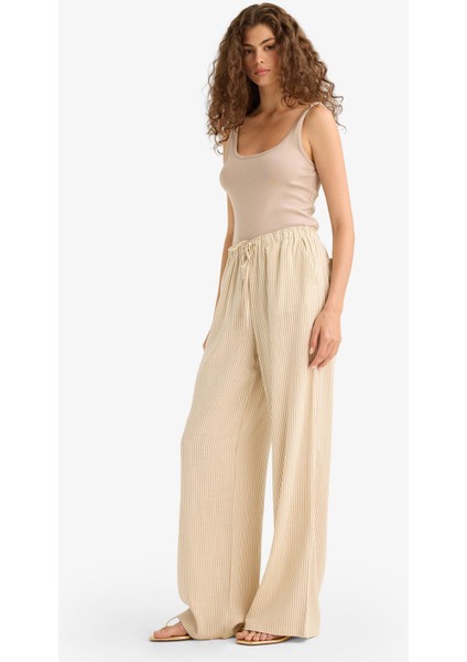 Wide Leg Çift Cepli Beli Lastikli Standart Boy Keten Karışımlı Pantolon E1994AX25SM modelleri