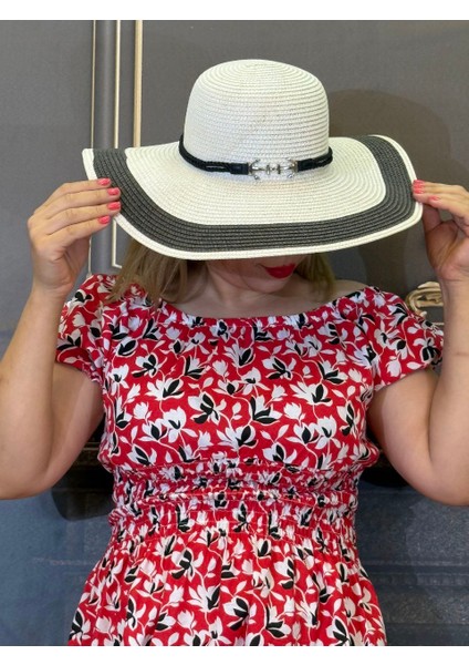 Hasır Şapka Kadın Yazlık Şapka Detayları Beyaz Siyah Renk Plaj, Güneş Şapkası fiyatları