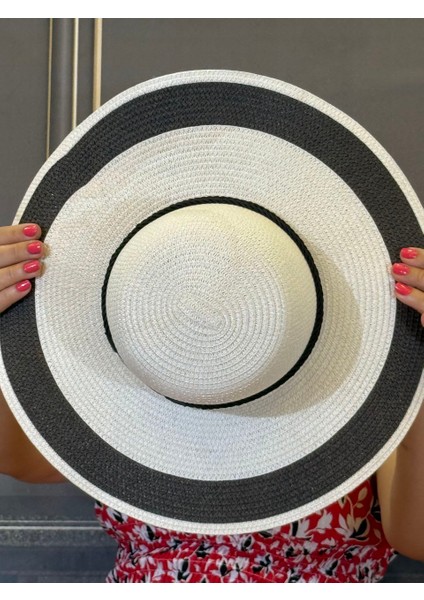 Hasır Şapka Kadın Yazlık Şapka Detayları Beyaz Siyah Renk Plaj, Güneş Şapkası fırsatları