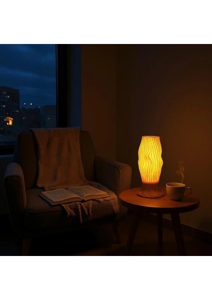 Nava El Yapımı Modern Masa Lambası, Reçine Gövde & Beyaz Dalga Formlu Şapka fırsatları