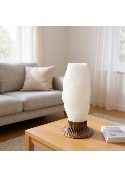 Nava El Yapımı Modern Masa Lambası, Reçine Gövde & Beyaz Dalga Formlu Şapka indirimleri