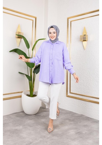 Cep Detaylı Tesettür GÖMLEK-3037 Lila fiyatları