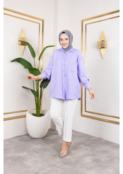 Cep Detaylı Tesettür GÖMLEK-3037 Lila fırsatları