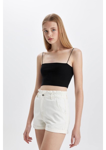 Paperbag Yüksek Bel Katlamalı Paça Jean Şort C2434AX24HS modelleri