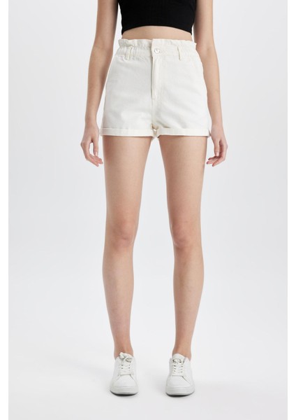 Paperbag Yüksek Bel Katlamalı Paça Jean Şort C2434AX24HS fırsatları