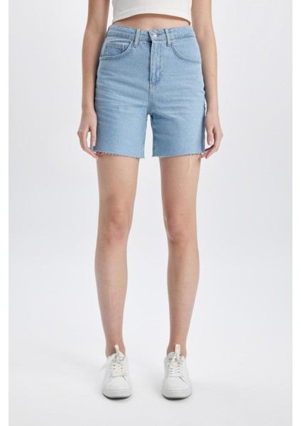 Yüksek Bel Paça Ucu Kesik Jean Şort fırsatları