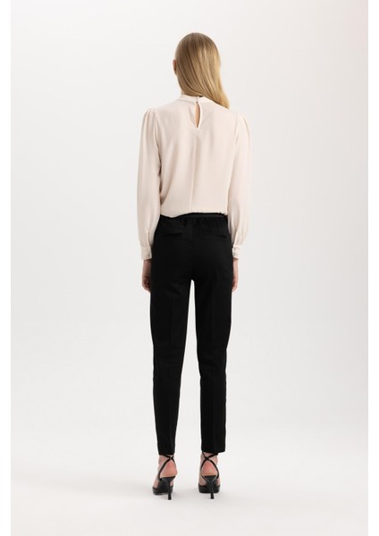 Sigaret Saten Kumaş Pantolon Siyah Normal Bel Basic Düz Beli Lastikli Düz Paça J8743AZ24SM