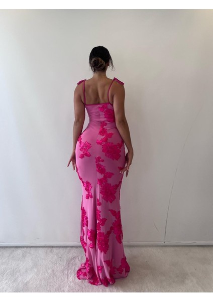 Pembe Ayarlanabilir Askılı Çiçekli Astarlı Maksi fiyatları