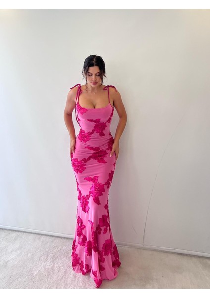 Pembe Ayarlanabilir Askılı Çiçekli Astarlı Maksi fırsatları