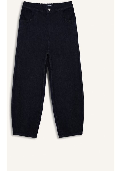 Barrel Fit Beli Lastikli Bilek Boy Cepli Yumuşak Jean Pantolon E3873AX25SP