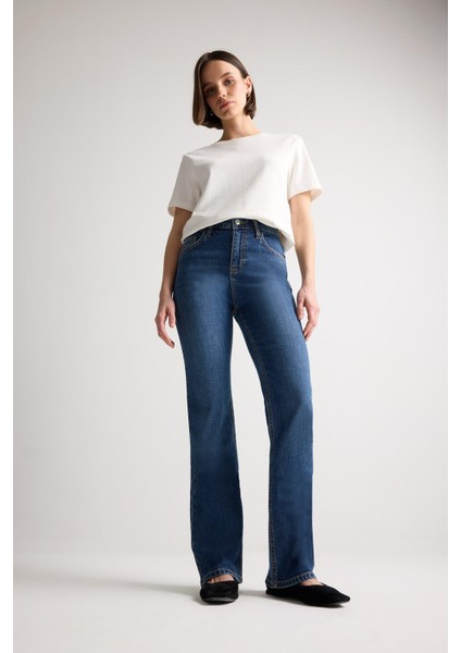 Yüksek Bel Geniş Paça Cepli Jean Pantolon D7971AX25SP