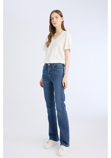 Yüksek Bel Geniş Paça Cepli Jean Pantolon D7971AX25SP fırsatları