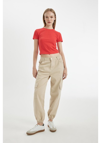 Jogger Pantolon Gabardin Kumaş Normal Bel Basic Düz Kargo Cepli B0454AX24AU