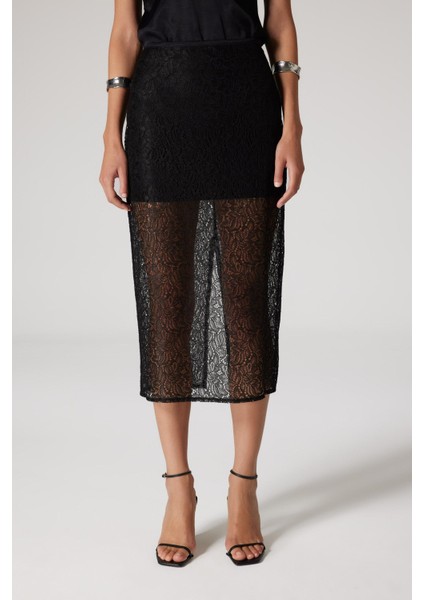 Sorbe x DeFacto Fermuarlı Dantel Kumaş Basic Düz Yırtmaçlı Midi Siyah Kalem Etek E0922Ax24AU fırsatları