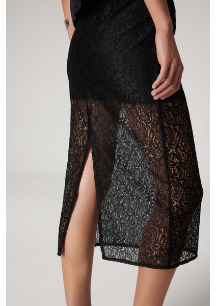 Sorbe x DeFacto Fermuarlı Dantel Kumaş Basic Düz Yırtmaçlı Midi Siyah Kalem Etek E0922Ax24AU indirimleri
