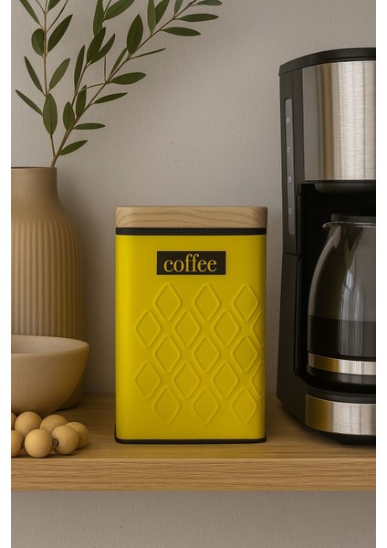 Ahşap Görünümlü Metal Kapaklı 1 Adet Gofreli Sarı Kahve Saklama Kutusu & Kavanoz 17*11*8 cm fiyatları